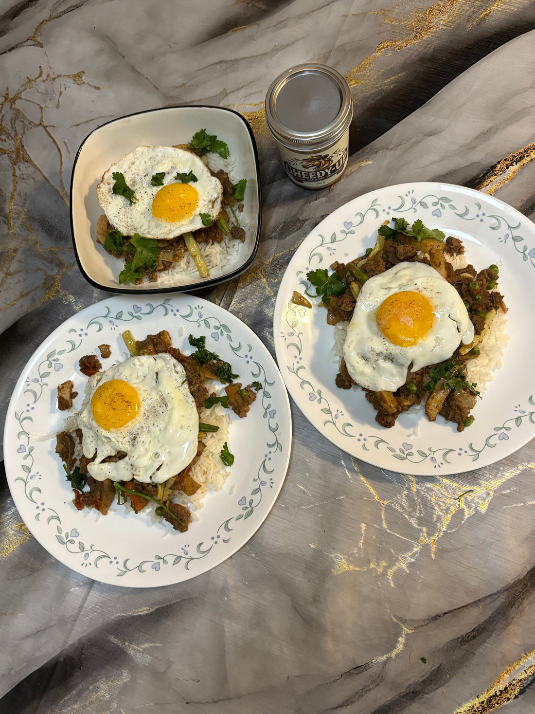 Ghee Stir-Fried Ground Beef and Egg Rice Bowl